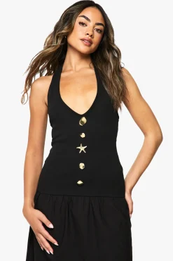 boohoo Robe midaxi en mélange de popeline côtelé avec garniture dorée étoile de mer<Femme Robes Patineuses|Robes