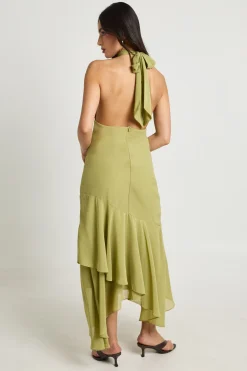 Robe Midaxi En Mousseline Col Montant Détail Floral Ourlet Asymétrique