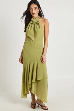 Robe Midaxi En Mousseline Col Montant Détail Floral Ourlet Asymétrique