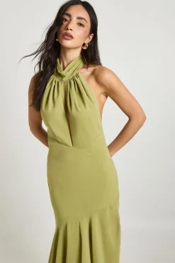 Robe Midaxi En Mousseline Col Montant Détail Floral Ourlet Asymétrique