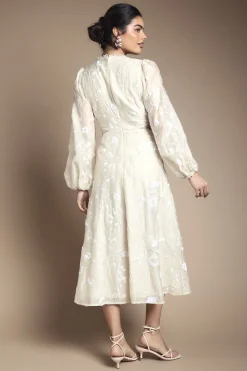 Robe Midaxi en Mousseline à Sequins et Motifs Floraux