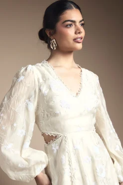Robe Midaxi en Mousseline à Sequins et Motifs Floraux