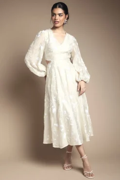Robe Midaxi en Mousseline à Sequins et Motifs Floraux