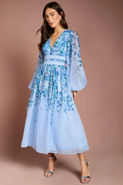 Robe Midaxi En Organza Avec Dentelle Florale Positionnée