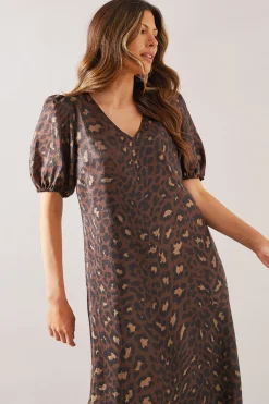 Robe Midaxi en Organza à Imprimé Léopard avec Poches