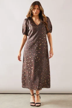 Robe Midaxi en Organza à Imprimé Léopard avec Poches