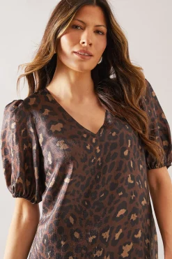 Robe Midaxi en Organza à Imprimé Léopard avec Poches