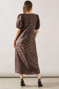 Robe Midaxi en Organza à Imprimé Léopard avec Poches