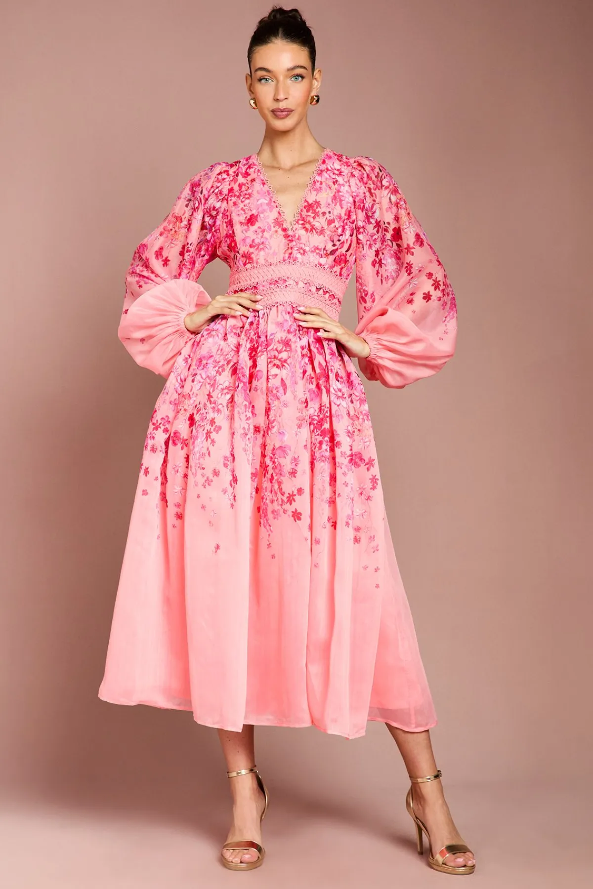 Coast Robe Midaxi En Organza À Motif Floral Et Finitions En Dentelle<Femme Robes Mi-Longues|Satin Et Dentelle
