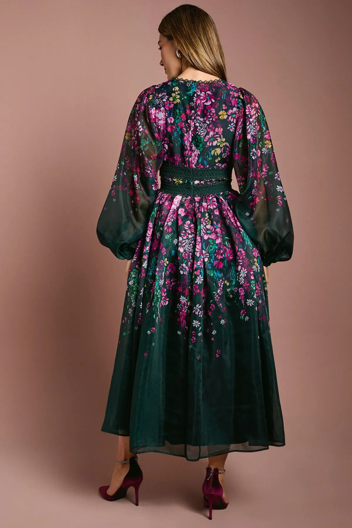 Coast Robe Midaxi en Organza à Motifs Floraux avec Finitions en Dentelle<Femme Robes Mi-Longues|Satin Et Dentelle