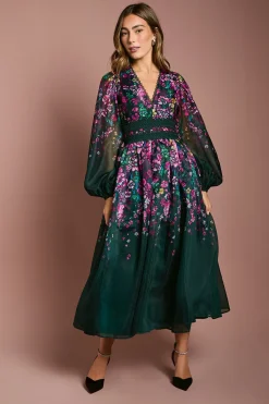 Coast Robe Midaxi en Organza à Motifs Floraux avec Finitions en Dentelle<Femme Robes Mi-Longues|Satin Et Dentelle