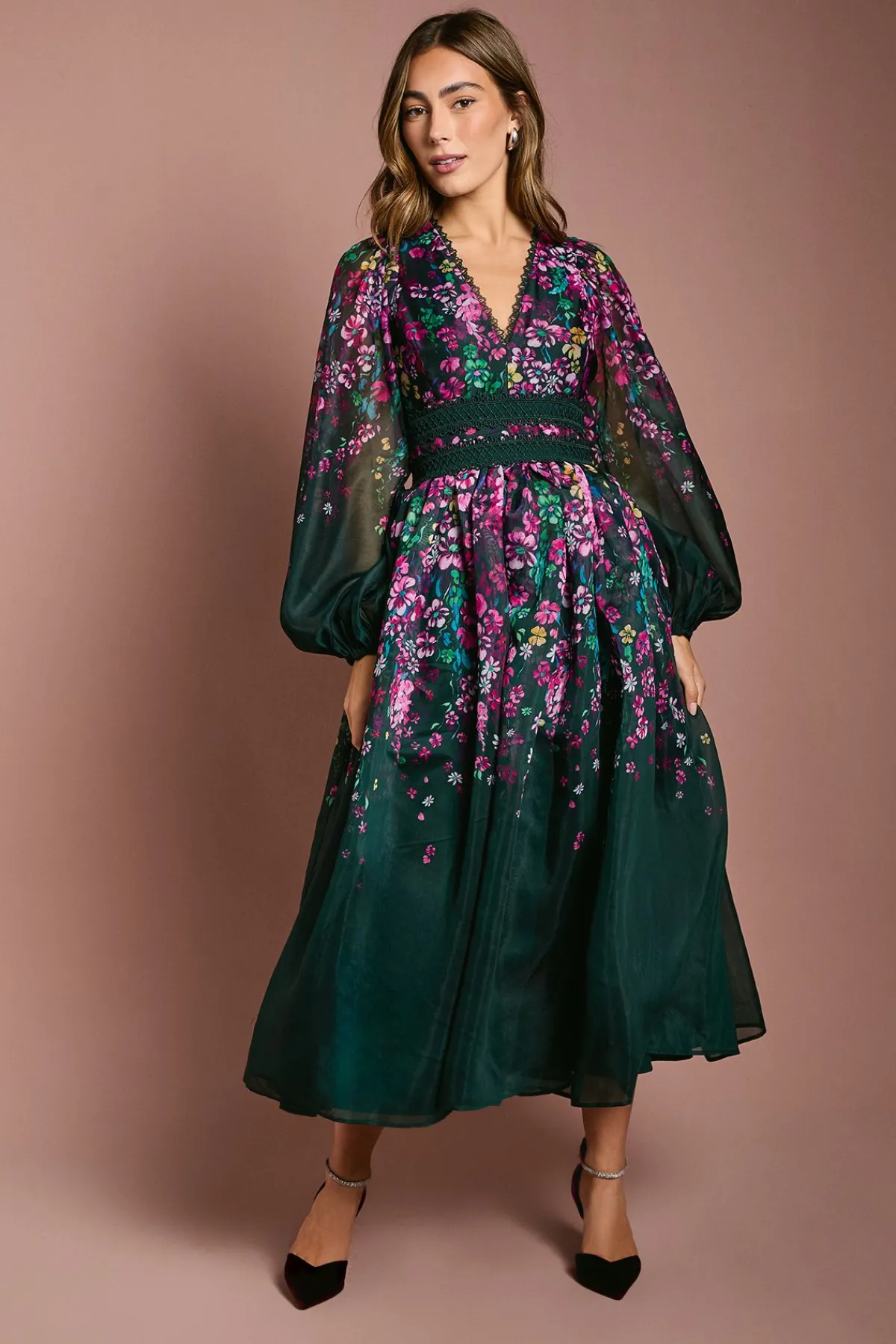 Coast Robe Midaxi en Organza à Motifs Floraux avec Finitions en Dentelle<Femme Robes Mi-Longues|Satin Et Dentelle
