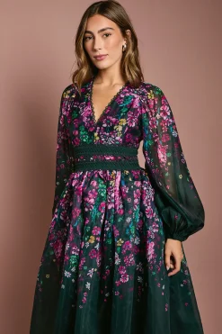 Coast Robe Midaxi en Organza à Motifs Floraux avec Finitions en Dentelle<Femme Robes Mi-Longues|Satin Et Dentelle