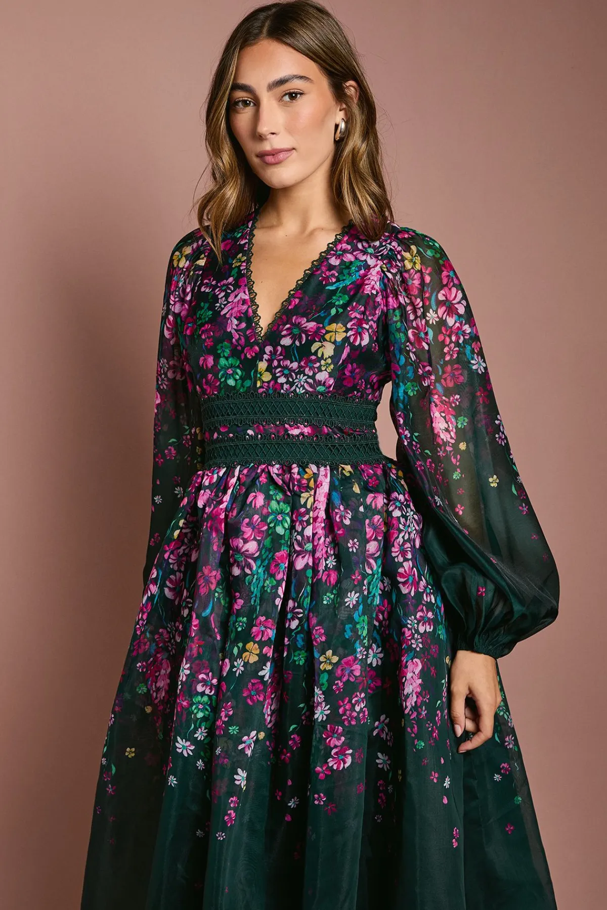 Coast Robe Midaxi en Organza à Motifs Floraux avec Finitions en Dentelle<Femme Robes Mi-Longues|Satin Et Dentelle