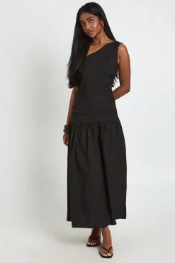 Robe Midaxi En Popeline De Coton À Une Épaule Avec Détails Froncés