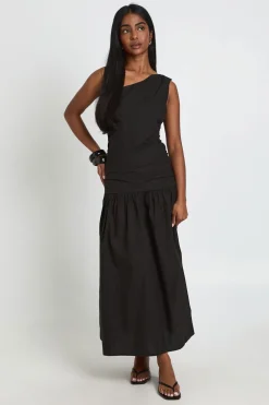 Robe Midaxi En Popeline De Coton À Une Épaule Avec Détails Froncés