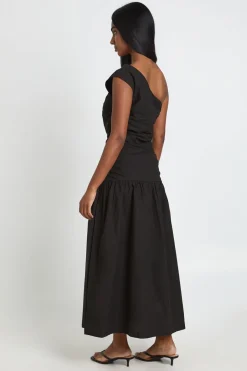 Robe Midaxi En Popeline De Coton À Une Épaule Avec Détails Froncés
