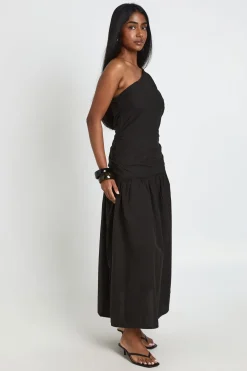 Robe Midaxi En Popeline De Coton À Une Épaule Avec Détails Froncés