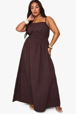 boohoo Robe Midaxi en Popeline de Coton Plus<Femme Looks Chocolat|Robes Patineuses