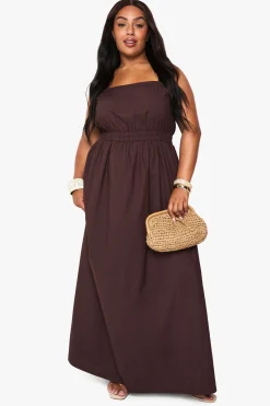 boohoo Robe Midaxi en Popeline de Coton Plus<Femme Looks Chocolat|Robes Patineuses