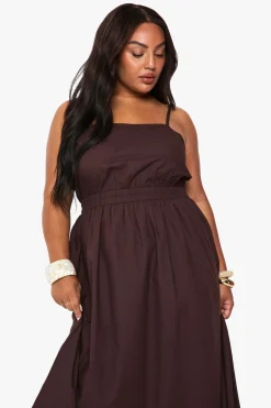 boohoo Robe Midaxi en Popeline de Coton Plus<Femme Looks Chocolat|Robes Patineuses