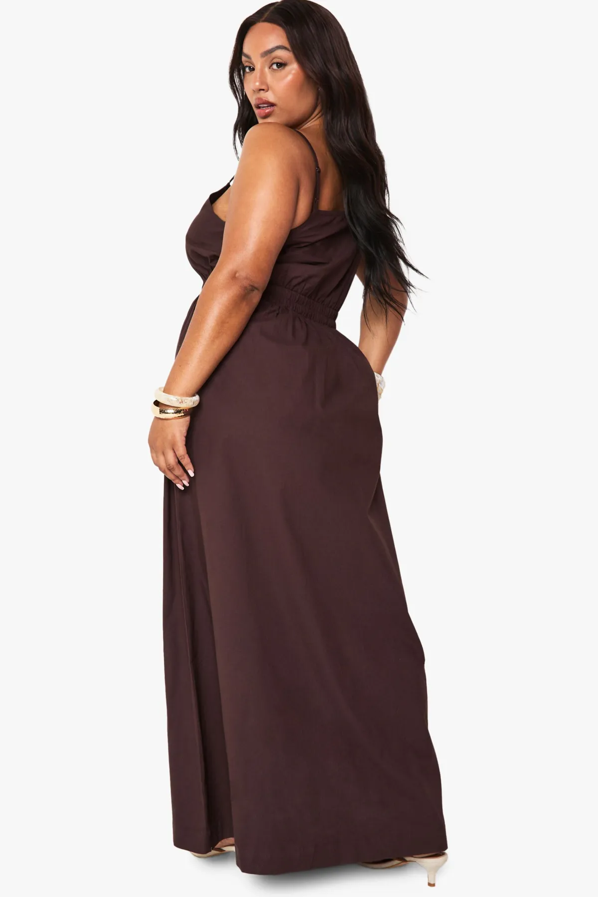 boohoo Robe Midaxi en Popeline de Coton Plus<Femme Looks Chocolat|Robes Patineuses