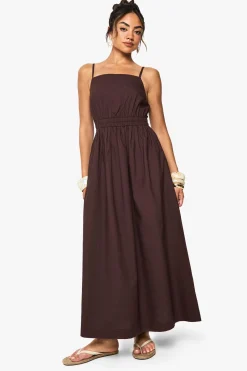 Robe midaxi en popeline à fines bretelles