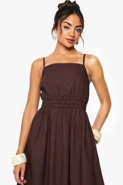 Robe midaxi en popeline à fines bretelles