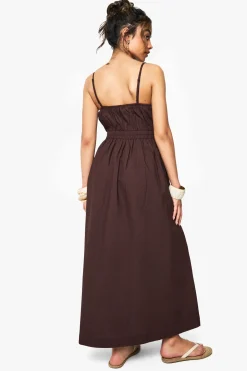 Robe midaxi en popeline à fines bretelles