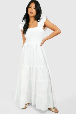 boohoo Robe Midaxi en Popeline Froncée Petite Taille<Femme Toutes Les Robes|Robes