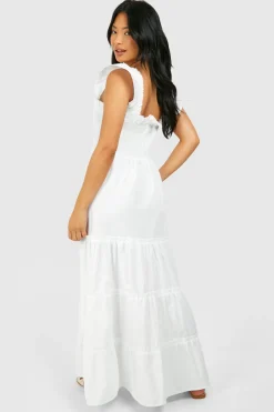 boohoo Robe Midaxi en Popeline Froncée Petite Taille<Femme Toutes Les Robes|Robes