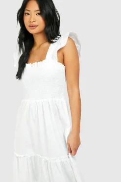 boohoo Robe Midaxi en Popeline Froncée Petite Taille<Femme Toutes Les Robes|Robes