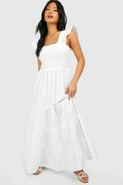 boohoo Robe Midaxi en Popeline Froncée Petite Taille<Femme Toutes Les Robes|Robes