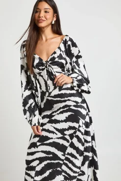Robe Midaxi En Satin À Manches Bouffantes Imprimé Animaux Mélangés