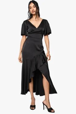 boohoo Robe midaxi en satin à manches d'ange<Femme Satin Et Dentelle|Robes