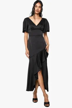 boohoo Robe midaxi en satin à manches d'ange<Femme Satin Et Dentelle|Robes