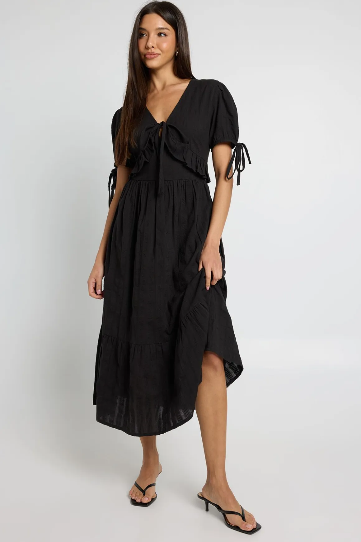 Robe Midaxi En Seersucker Avec Détails À Volants