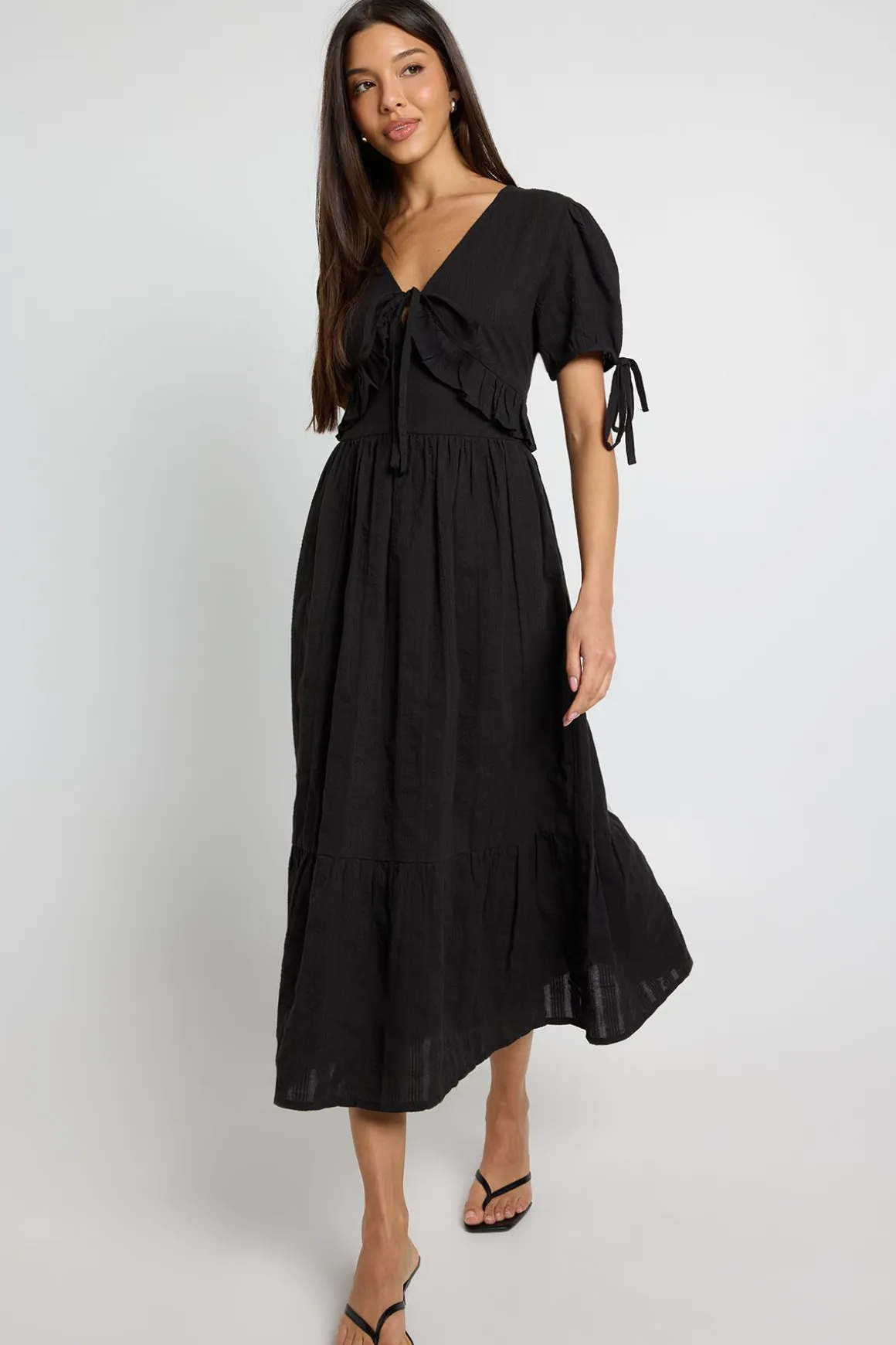 Robe Midaxi En Seersucker Avec Détails À Volants