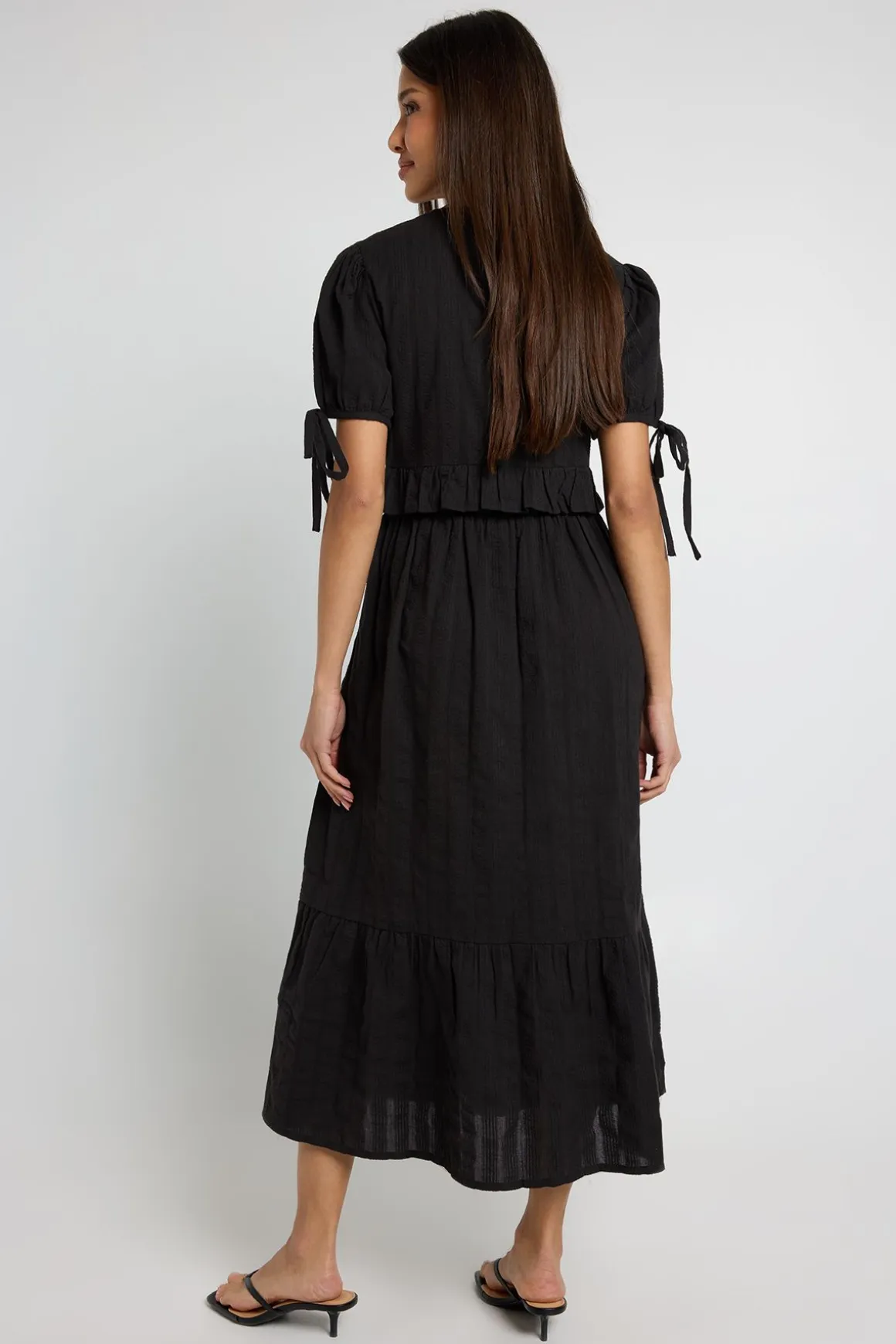 Robe Midaxi En Seersucker Avec Détails À Volants