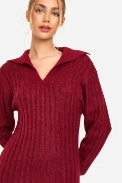 Robe midaxi en tricot doux avec détail de col côtelé épais