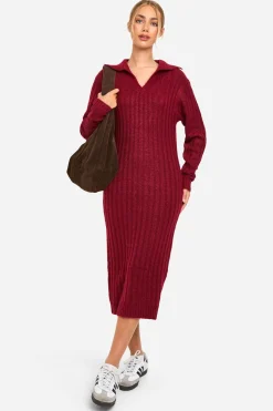 Robe midaxi en tricot doux avec détail de col côtelé épais