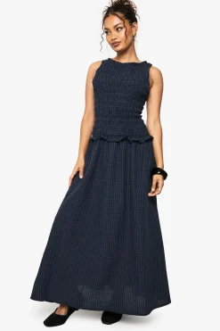 Robe Midaxi en vichy avec détails froncés et taille basse