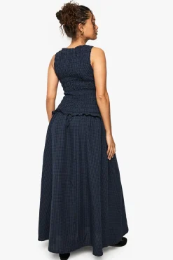 Robe Midaxi en vichy avec détails froncés et taille basse