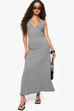 Robe midaxi en vichy texturée
