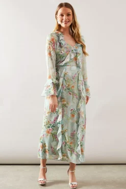 Wallis Robe Midaxi Fleurie à Volants avec Ceinture<Femme Toutes Les Robes|Robes À Manches Longues