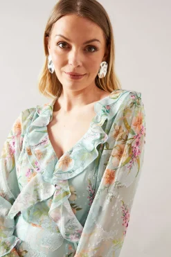 Wallis Robe Midaxi Fleurie à Volants avec Ceinture<Femme Toutes Les Robes|Robes À Manches Longues