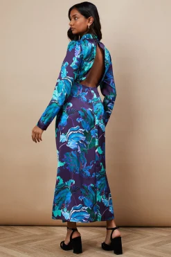 Robe Midaxi Florale à Dos Ouvert pour Occasions Spéciales