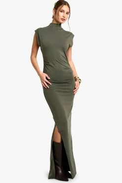 boohoo Robe Midaxi Froncée à Col Haut<Femme Robes|Toutes Les Robes