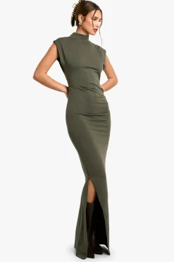 boohoo Robe Midaxi Froncée à Col Haut<Femme Robes|Toutes Les Robes