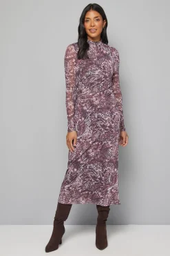 Robe Midaxi Froncée en Maille Imprimé Animal